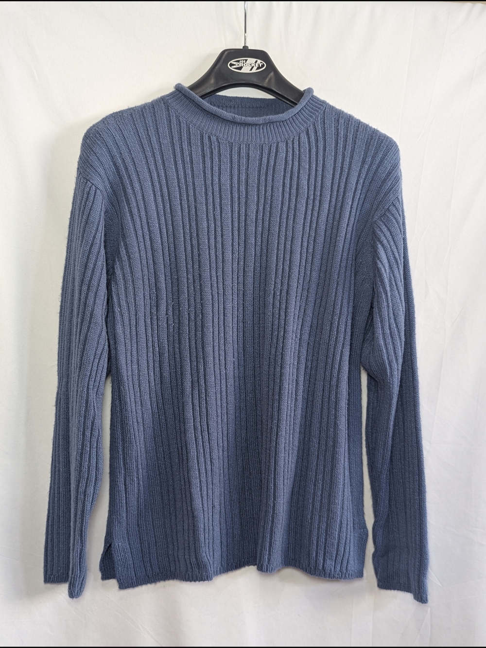 Chelsea Way Blue Ribbed Knit Sweater M Oversized Cozy Pullover